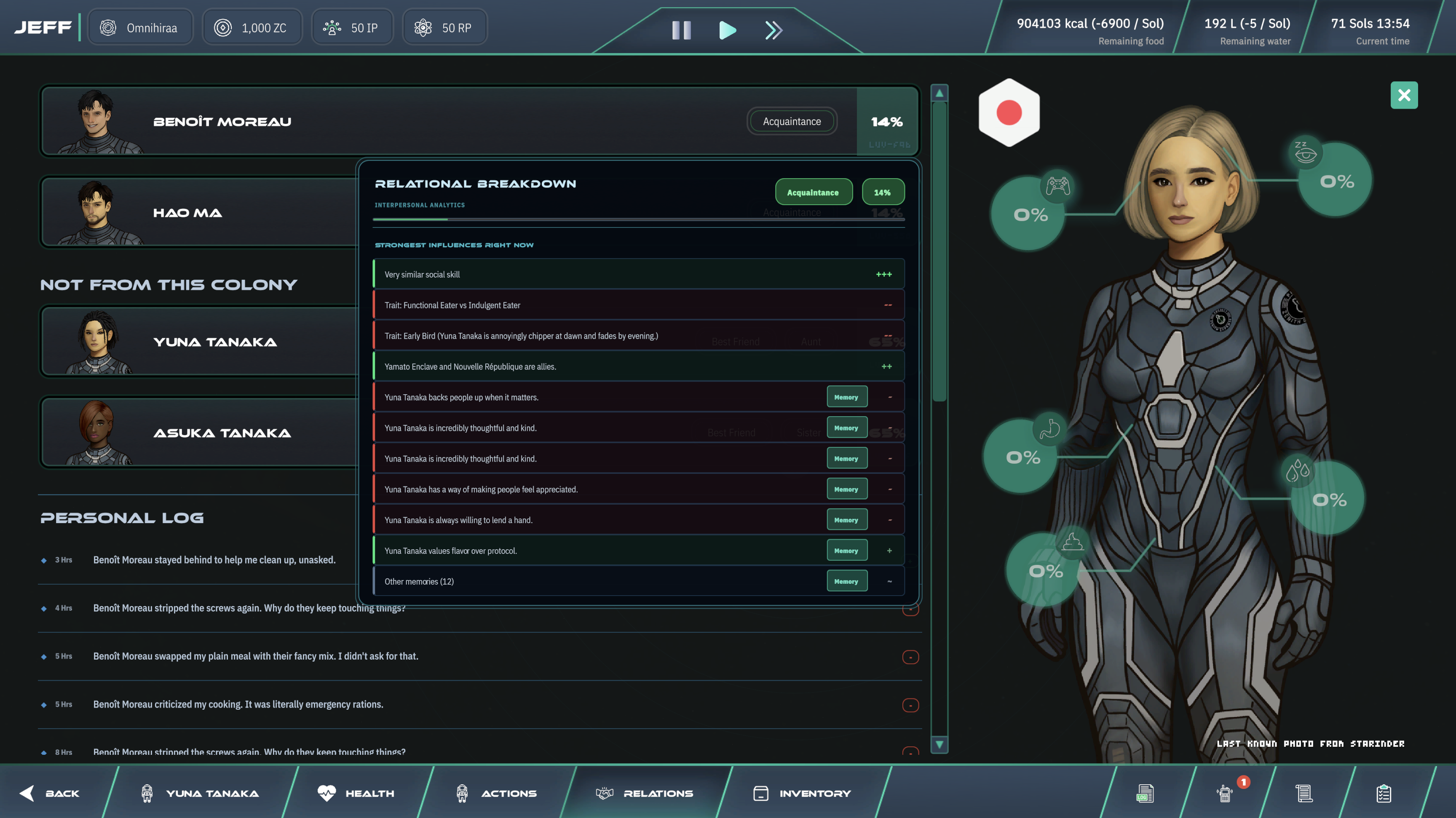 Colonist management and relationship panel
