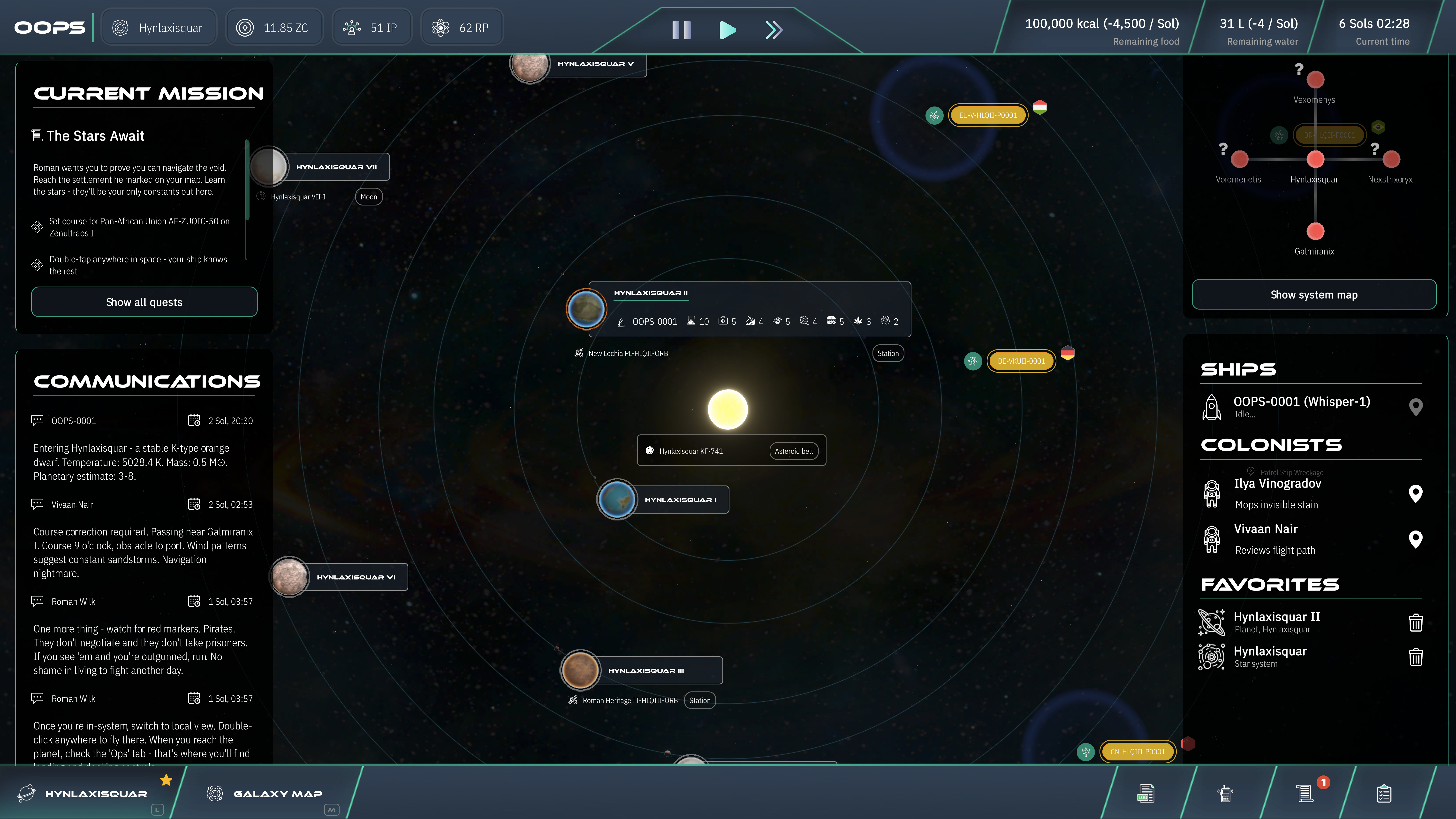 Galaxy map with star systems and trade routes